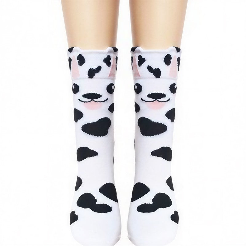 Cute Cartoon Animal Print Poly Cotton Quarter Socks(4 Pairs) - White - EU36-41(US3-8) - image 1