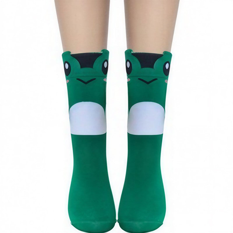 Cute Cartoon Animal Print Poly Cotton Quarter Socks(4 Pairs) - Green - EU36-41(US3-8) - image 0