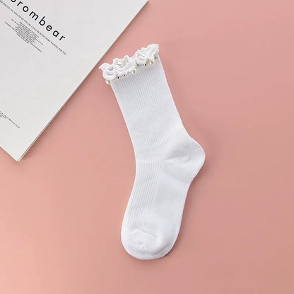 Pearl Trim Ruffle Ribbed Quarter Socks(4 Pairs) - White - EU36-40(US3-7) - image 6