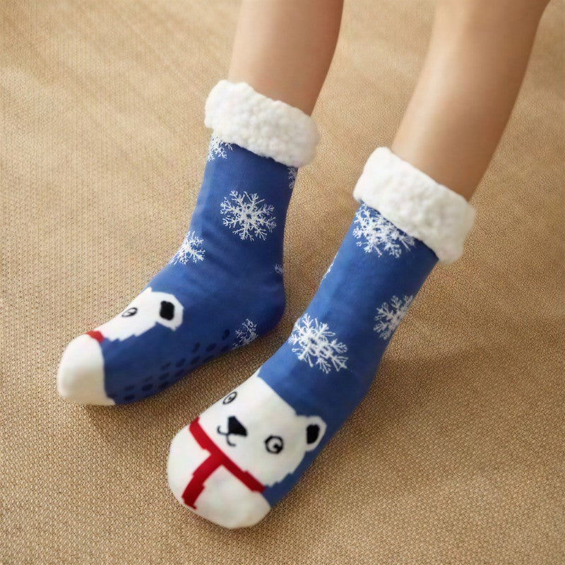 Panda Stripe Sherpa Cuff Cozy Mid Calf Slipper Socks - Blue - EU35-42(US2-8) - image 6