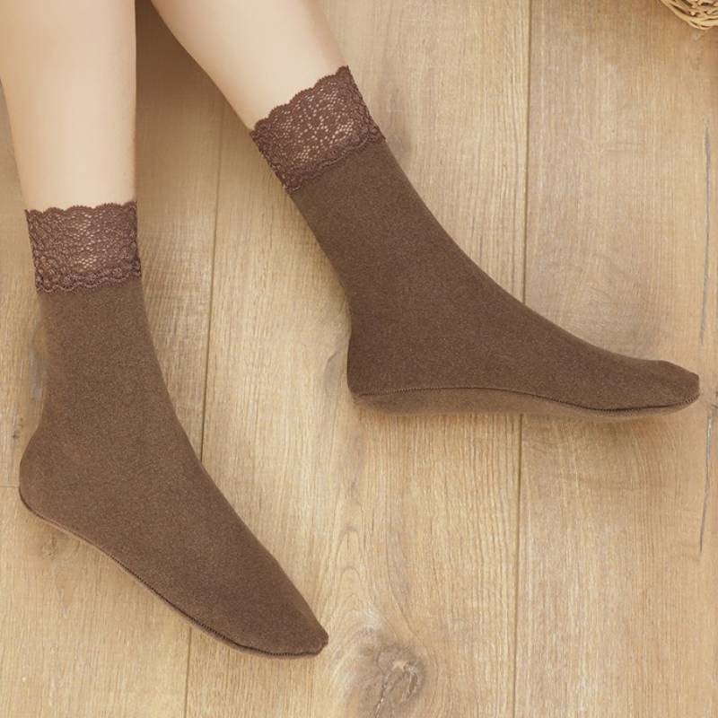 Romantic Lace Trim Quarter Socks(8 Pairs) - Coffee - EU36-40(US3-7) - image 3