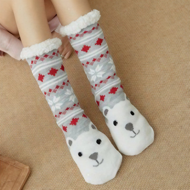 Panda Stripe Sherpa Cuff Cozy Mid Calf Slipper Socks - White - EU35-42(US2-8) - image 5