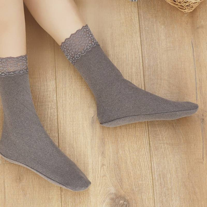 Romantic Lace Trim Quarter Socks(8 Pairs) - Grey - EU36-40(US3-7) - image 1