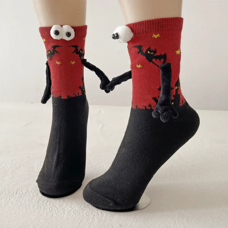 Halloween 3D Eyes Plush Cuff Quarter Socks(3 Pairs) - Red - EU36-40(US3-7) - image 2