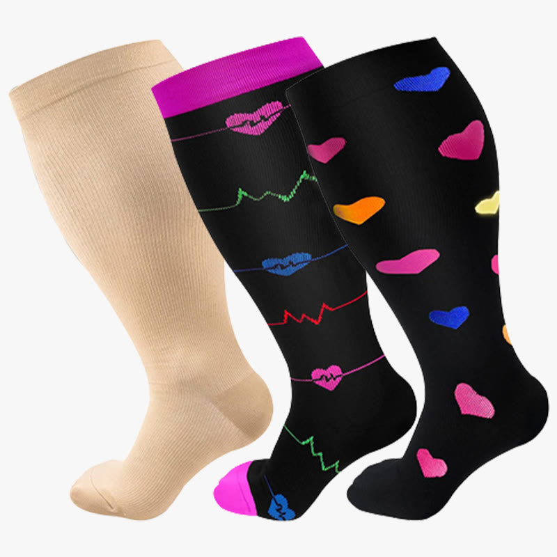 Skin Purple Electrocardiogram Plus Size Compression Socks 2XL-7XL(3 Pairs) - image 7