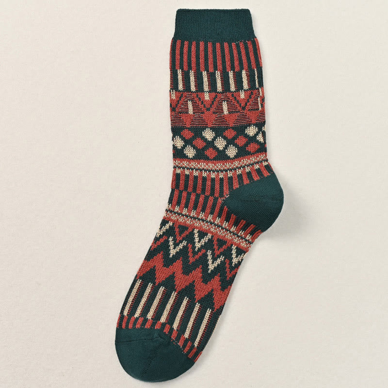 Retro Pattern Crew Socks(2 Pairs) - Dark Green - EU39-46(US6-12) - image 7