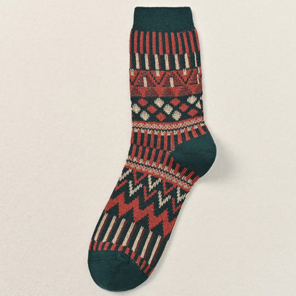 Retro Pattern Crew Socks(2 Pairs) - Dark Green - EU39-46(US6-12) - image 7