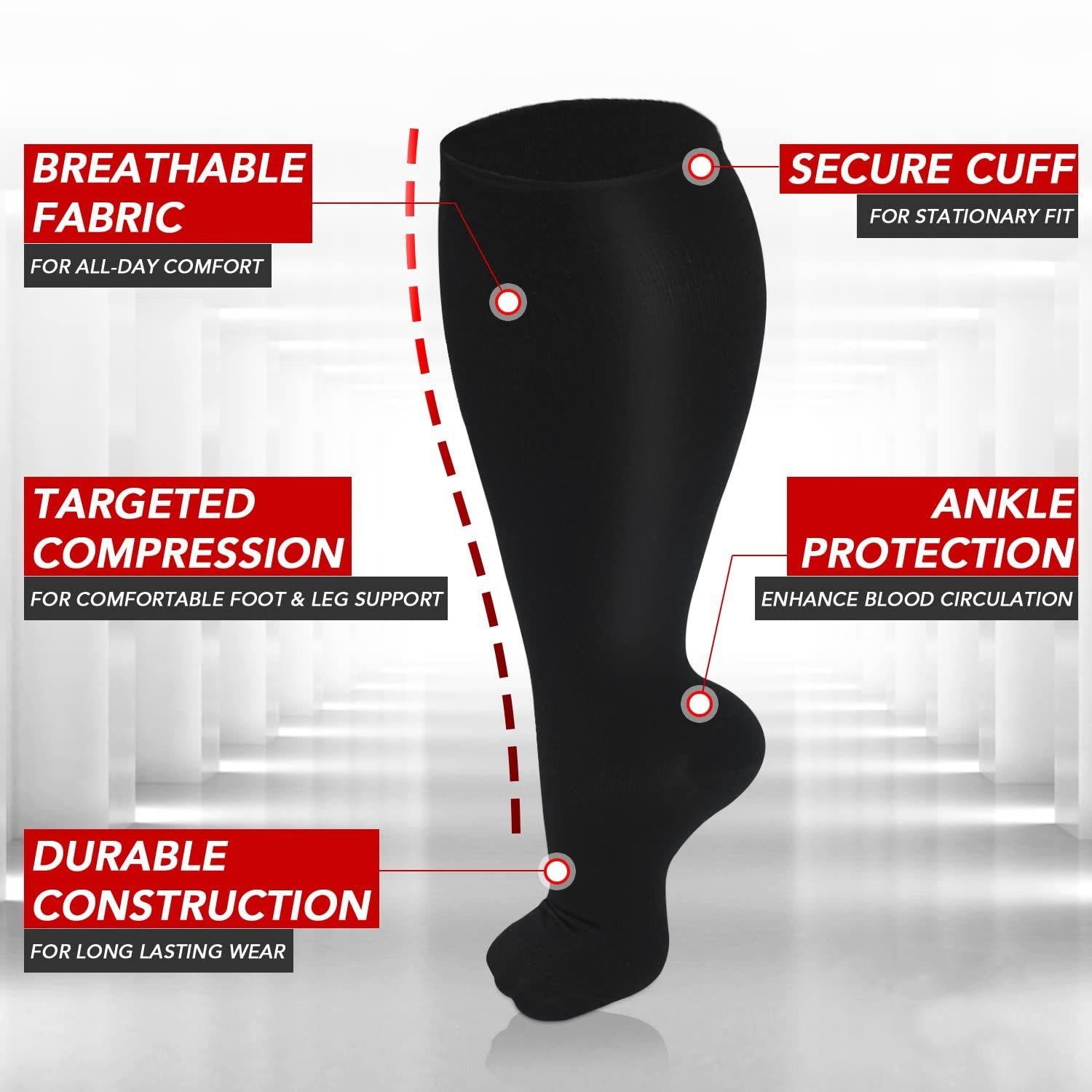 Purple Electrocardiogram Solid Plus Size Compression Socks 2XL-7XL(3 Pairs) - image 4