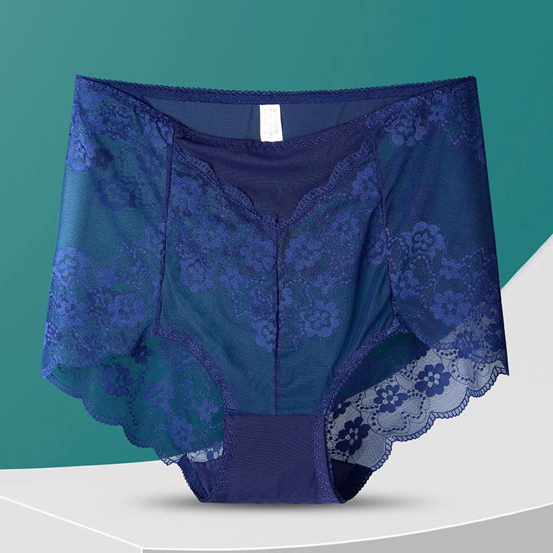 High-Waisted Floral Panty(5 Pairs) - Navy Blue - 3XL - image 9