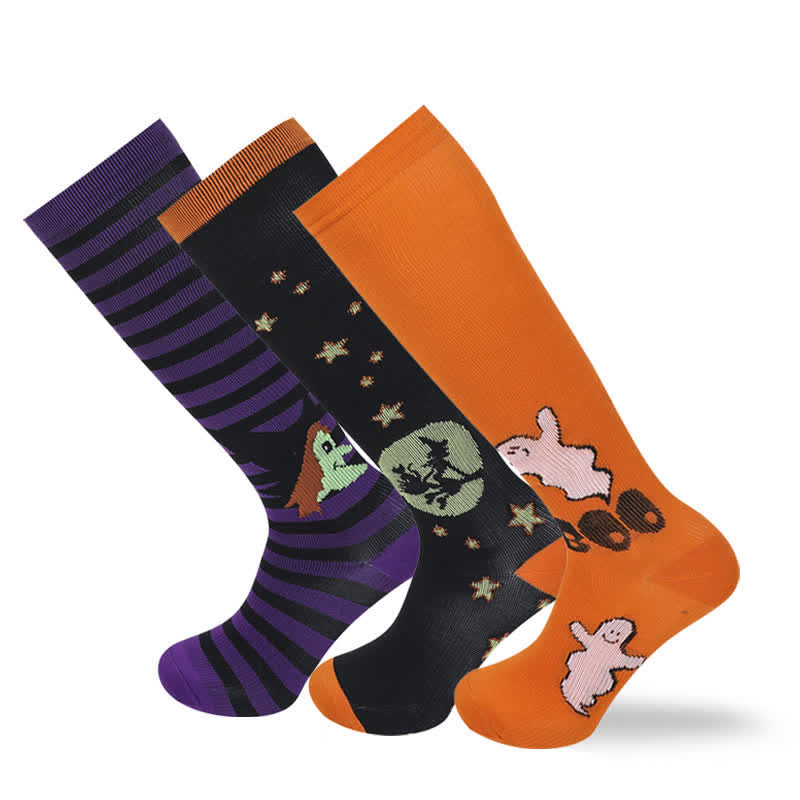  Halloween Holiday Soft Cotton Compression Socks(3 Pairs) - Multicolor - L/XL - image 0