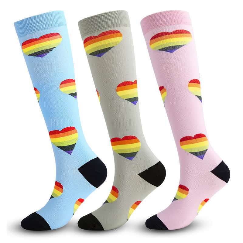 Rainbow Heart Compression Socks(3 Pairs) - image 0