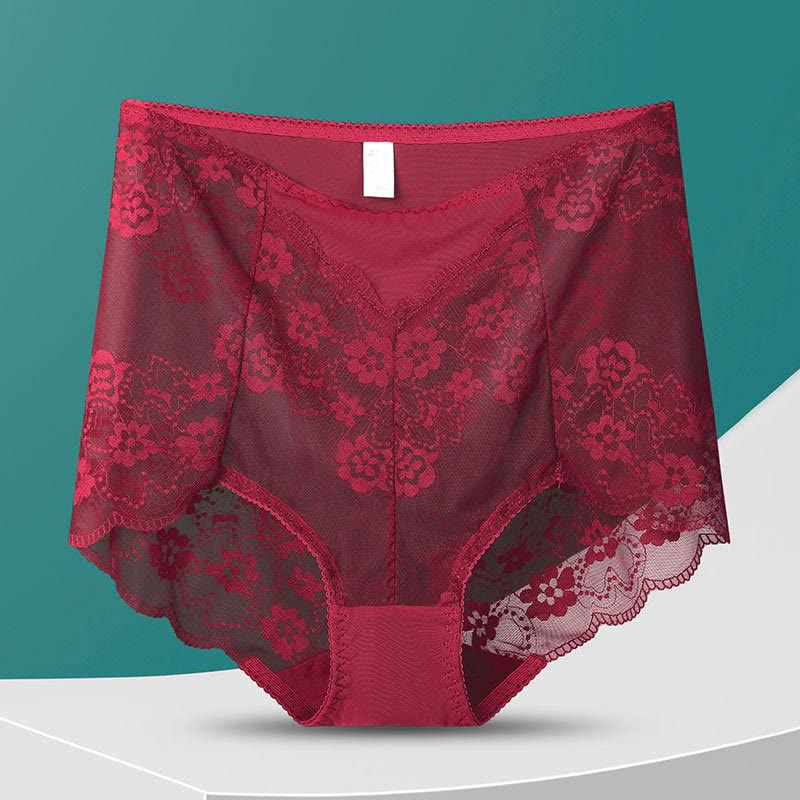 High-Waisted Floral Panty(5 Pairs) - Wine - 3XL - image 17