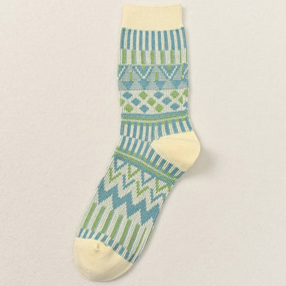 Retro Pattern Crew Socks(2 Pairs) - Beige - EU39-46(US6-12) - image 6