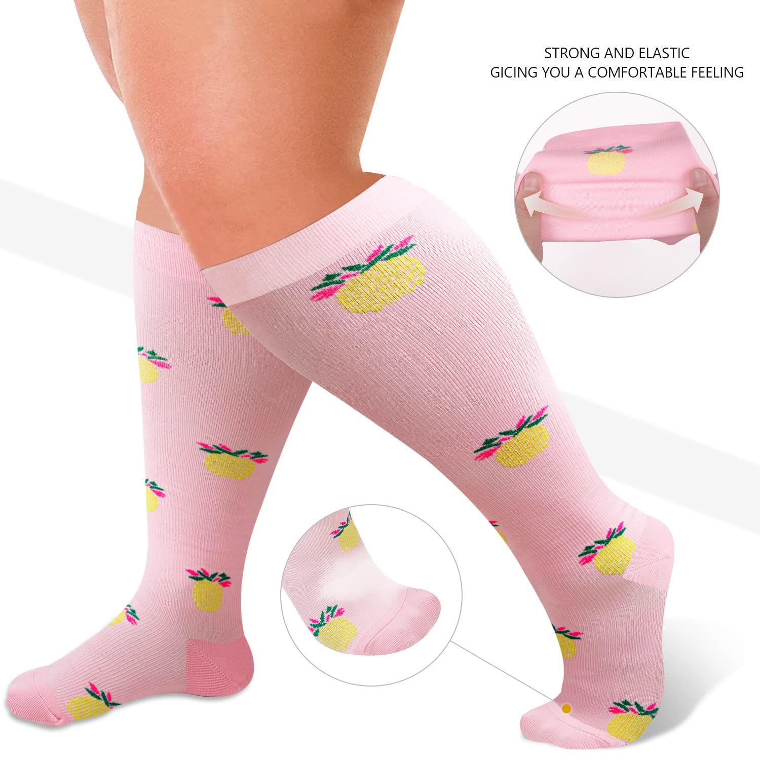 Pink Pineapple Plus Size Compression Socks 2XL-7XL(3 Pairs) - image 2