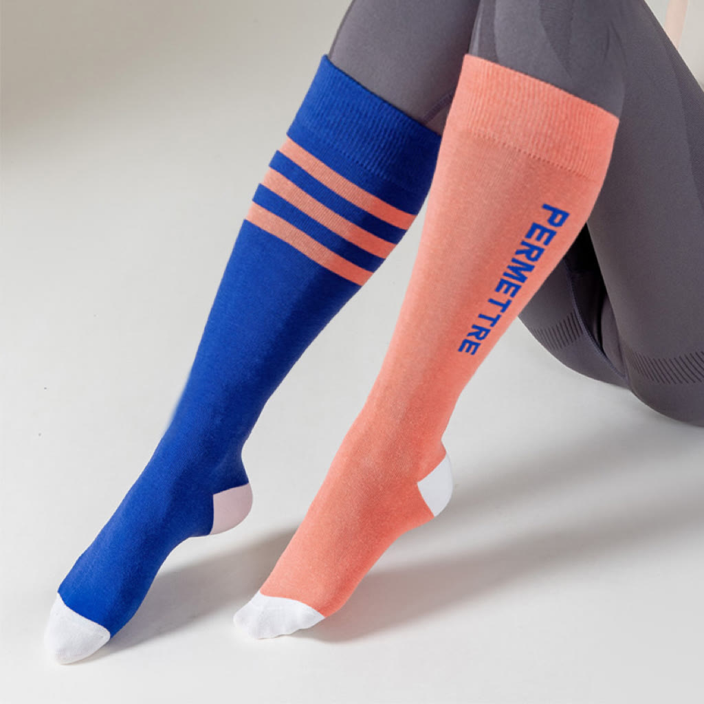 Mixed Color Cotton Plus Size Compression Socks(3 Pairs) - image 0