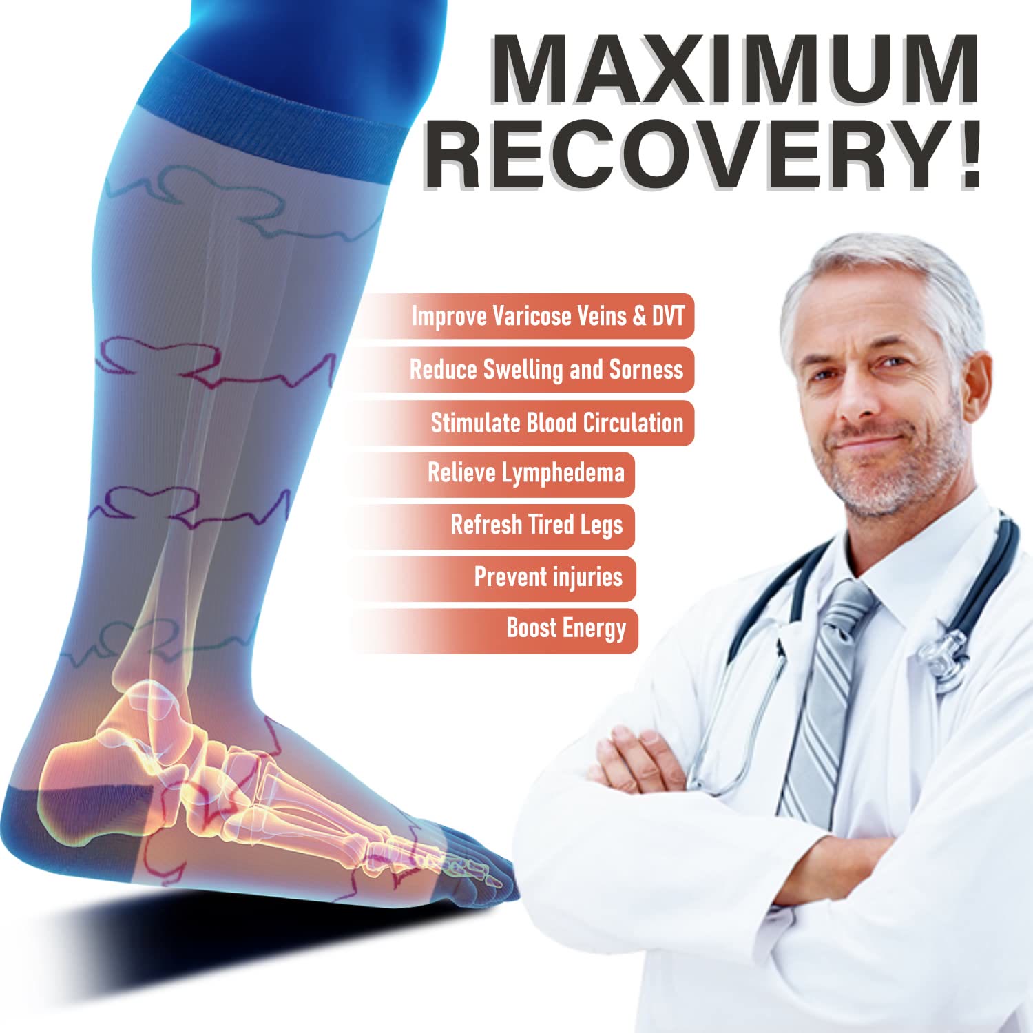 Electrocardiogram Pattern Plus Size Compression Socks(3 Pairs) - image 3