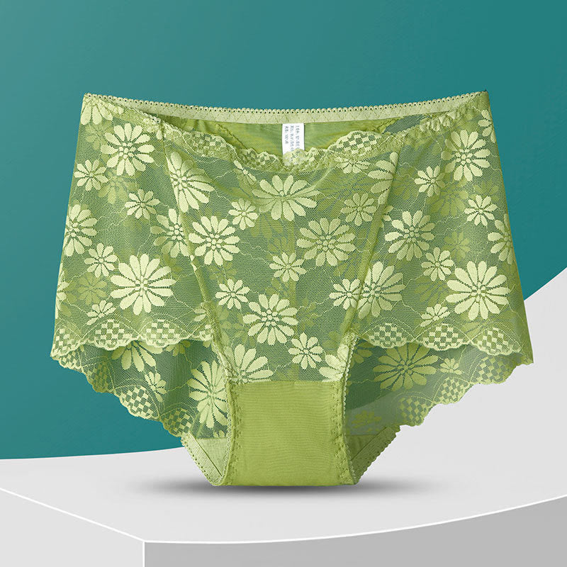 High-Waisted Floral Lace Panty(5 Pairs) - Light Green - 4XL - image 17