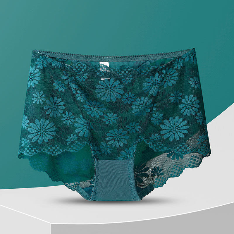 High-Waisted Floral Lace Panty(5 Pairs) - Dark Green - 4XL - image 19