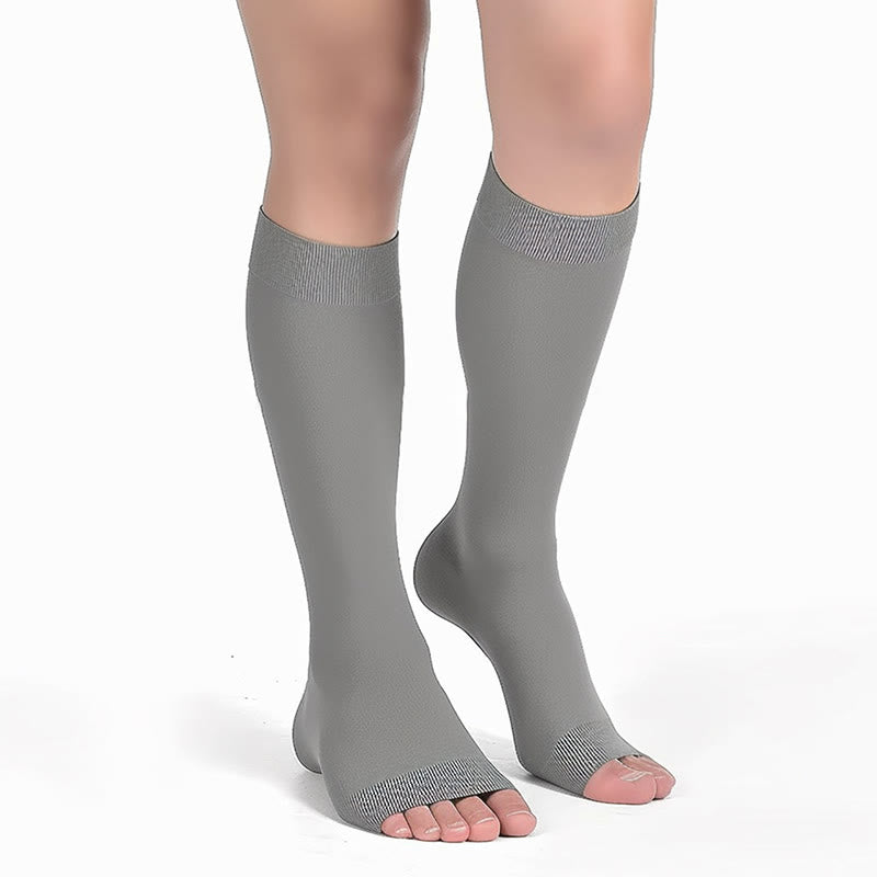 Plus Size Multicolor Open Toe Compression Socks  - Grey - 4XL - image 11