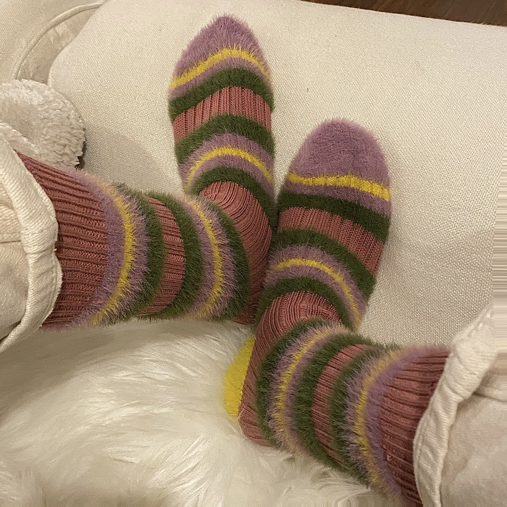 Color Block Furry Crew Socks(6 Pairs) - image 4