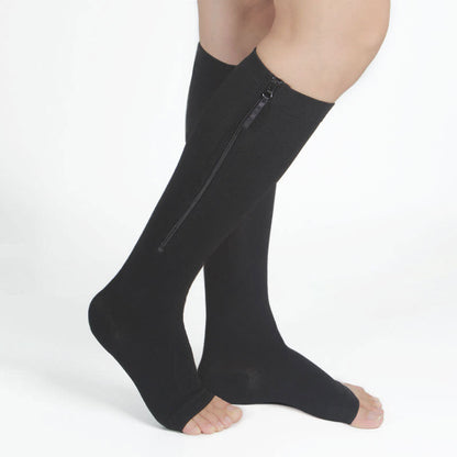 Graduated Compression Zipper Socks Open Toe - Black - 3XL - image 1
