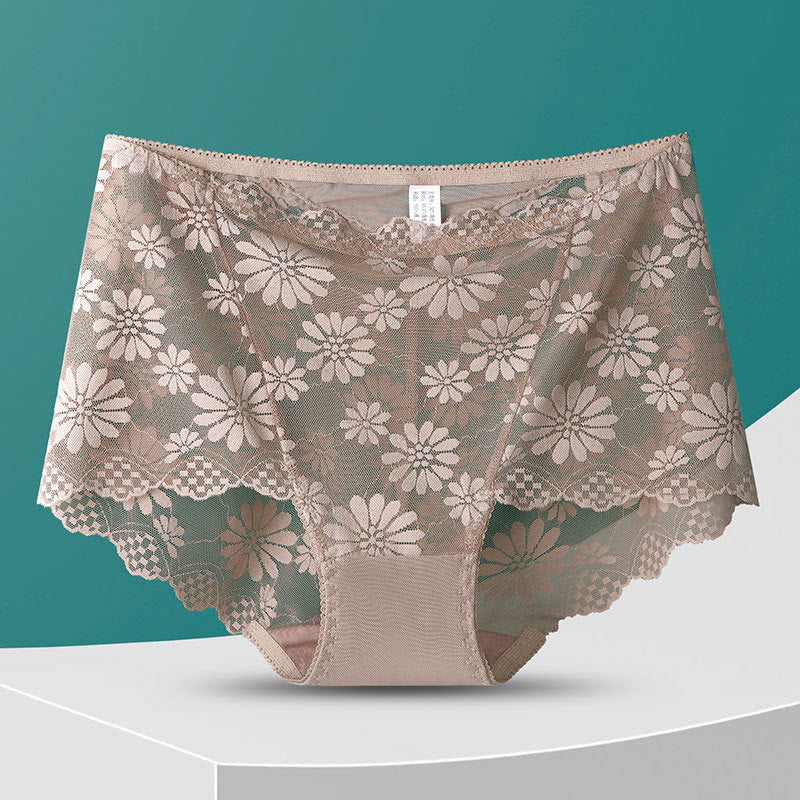 High-Waisted Floral Lace Panty(5 Pairs) - Khaki - 4XL - image 21