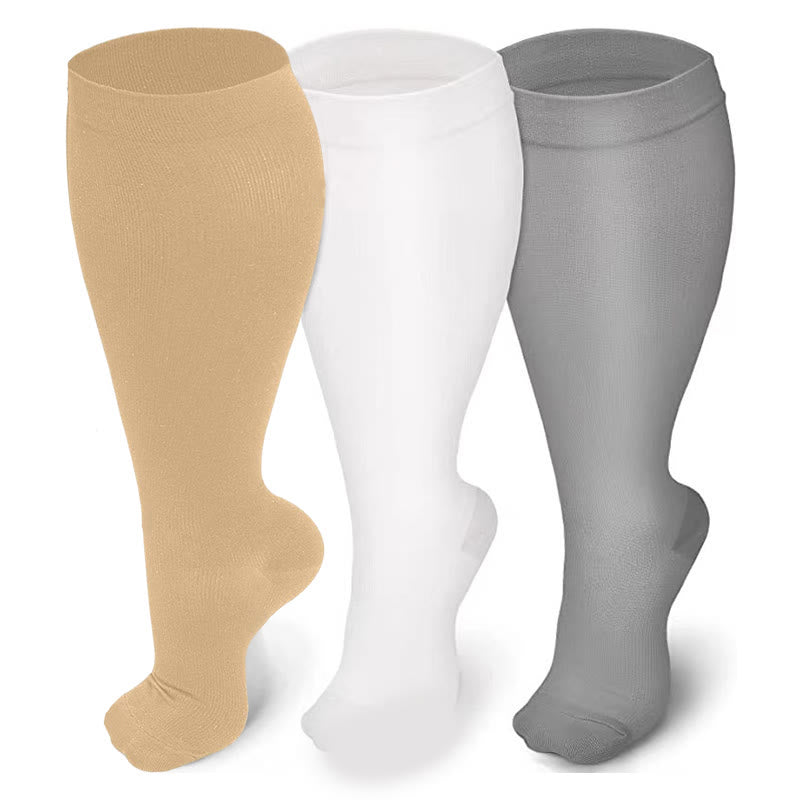 Plusock Light Color Plus Size Compression Socks 2XL-7XL(3 Pairs) - Skin & White & Grey - 7XL - image 0