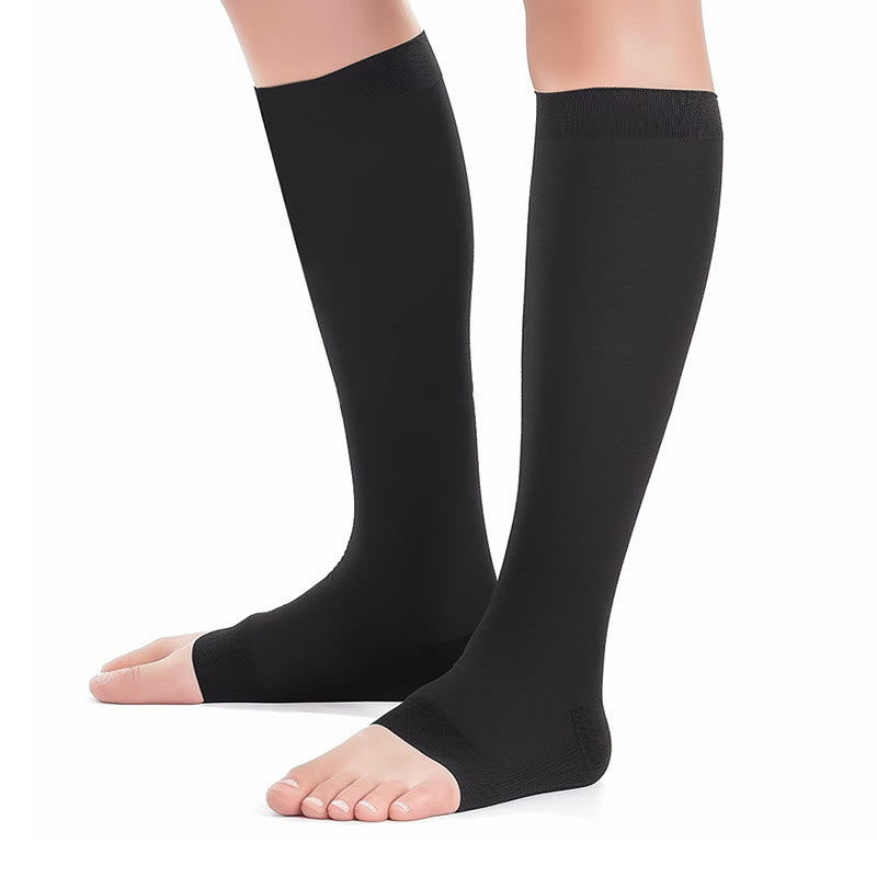 Plus Size Multicolor Open Toe Compression Socks  - Black - 4XL - image 6