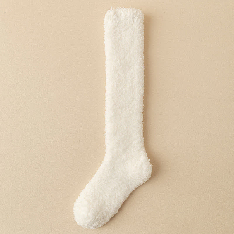 Plus Size Thickened Plush Knee High Socks(5 Pairs) - White - EU36-43(US3-9) - image 5