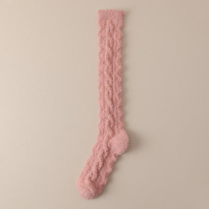 Coral Fleece Thermal Knee High Socks(5 Pairs) - Pink - Fits 220lbs - image 15