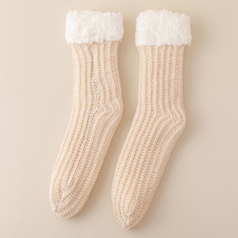 Plus Size Fleece Comfy Thick Slipper Socks(2 Pairs) - Beige - EU36-44(US3-10) - image 15