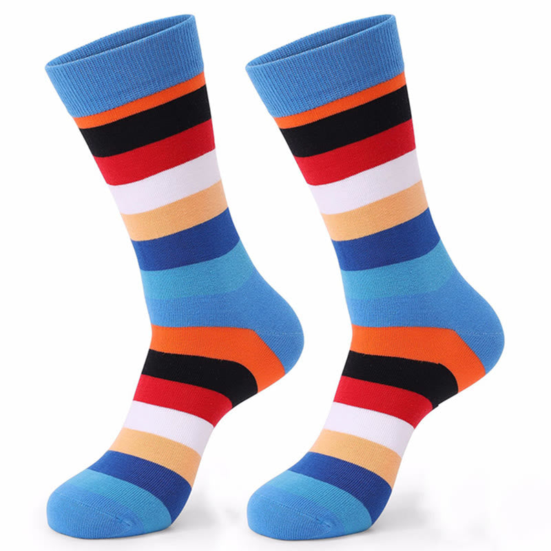 Colorful Striped Cotton Novelty Crew Socks(5 Pairs) - image 7