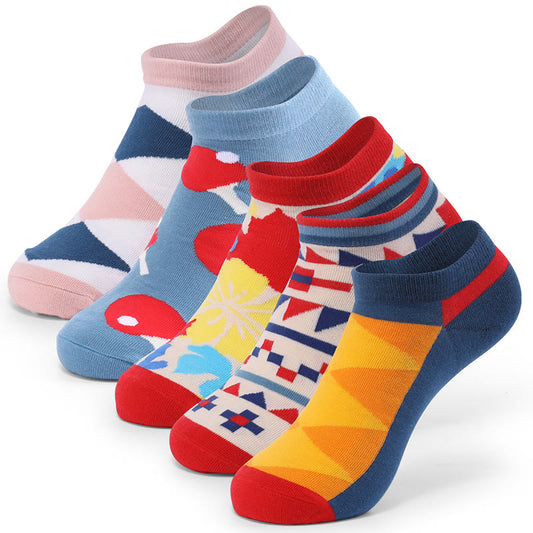 Color Contrast Ankle Socks(5 Pairs) - EU40-46(US7-12) - Muliticolor - image 0
