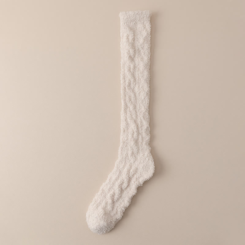 Coral Fleece Thermal Knee High Socks(5 Pairs) - Beige - Fits 220lbs - image 7