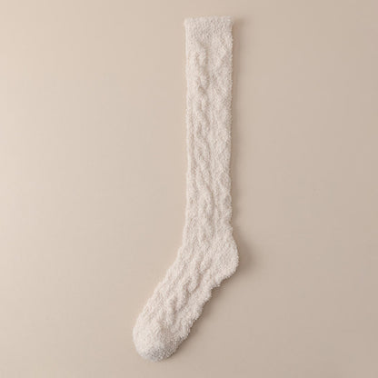 Coral Fleece Thermal Knee High Socks(5 Pairs) - Beige - Fits 220lbs - image 7