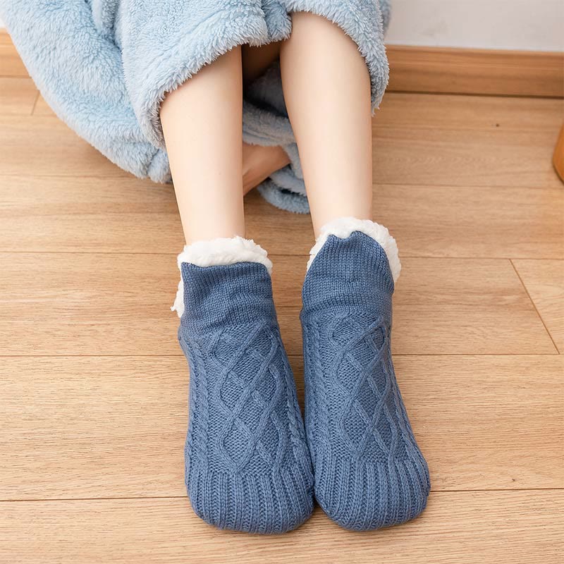 Plus Size Lamb Wool Warm Indoor Slipper Socks(2 Pairs) - Blue - L - image 9