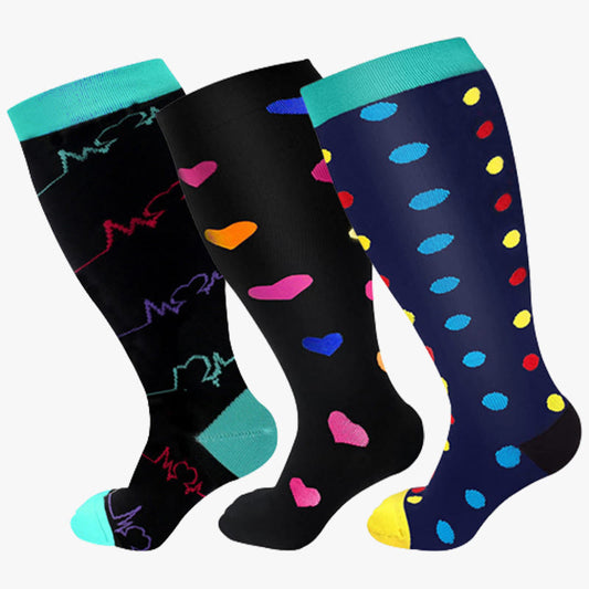 Blue Dot Heart Plus Size Compression Socks(3 Pairs) - Multicolor - 4XL - image 0