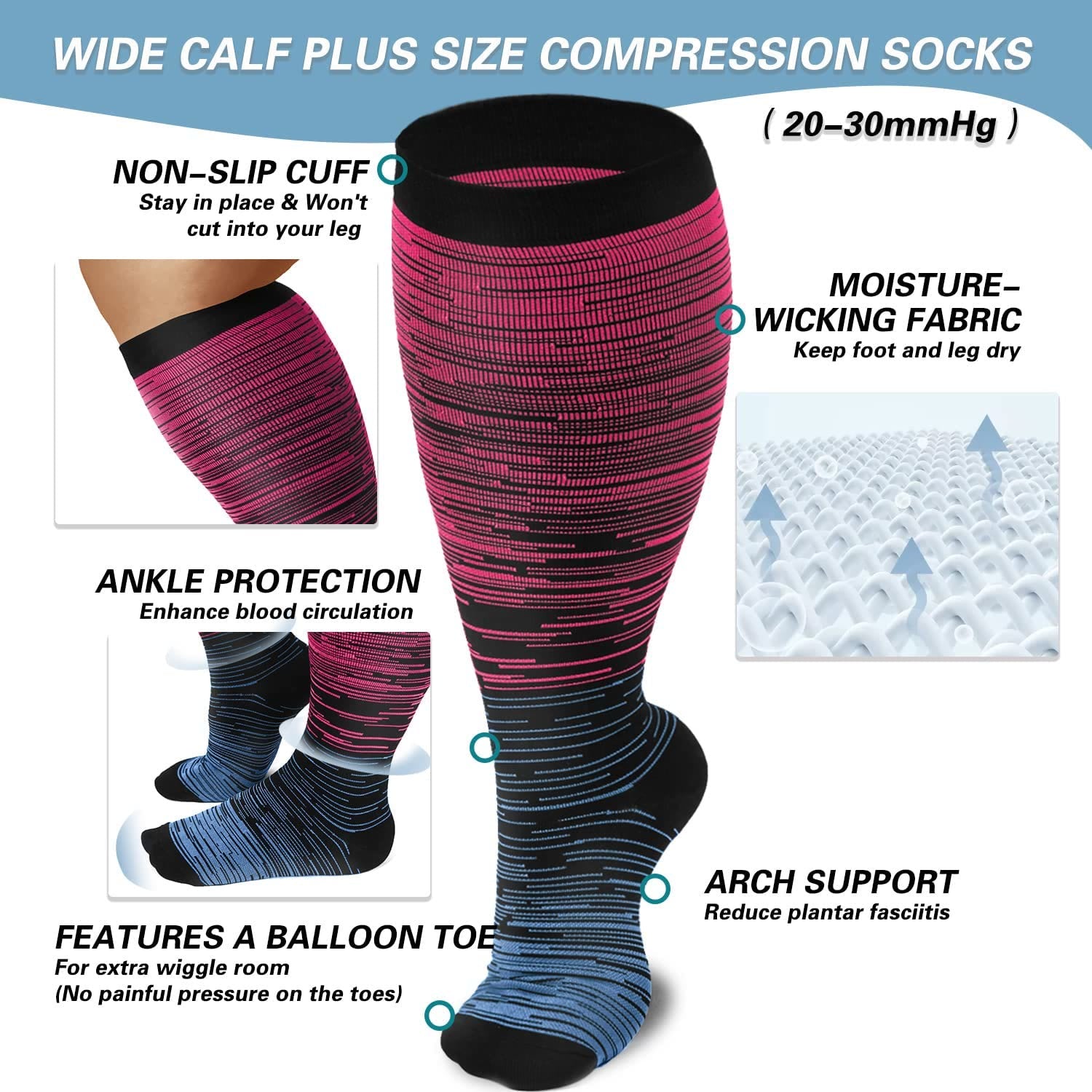 Colorful Cool Lines Plus Size Compression Socks 2XL-7XL(3 Pairs) - image 3