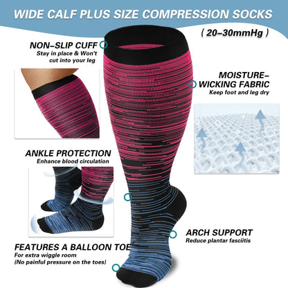 Colorful Cool Lines Plus Size Compression Socks 2XL-7XL(3 Pairs) - image 3