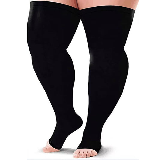 Plus Size Thigh High Open Toe Compression Socks(2 Pairs) - Black - 7XL - image 1
