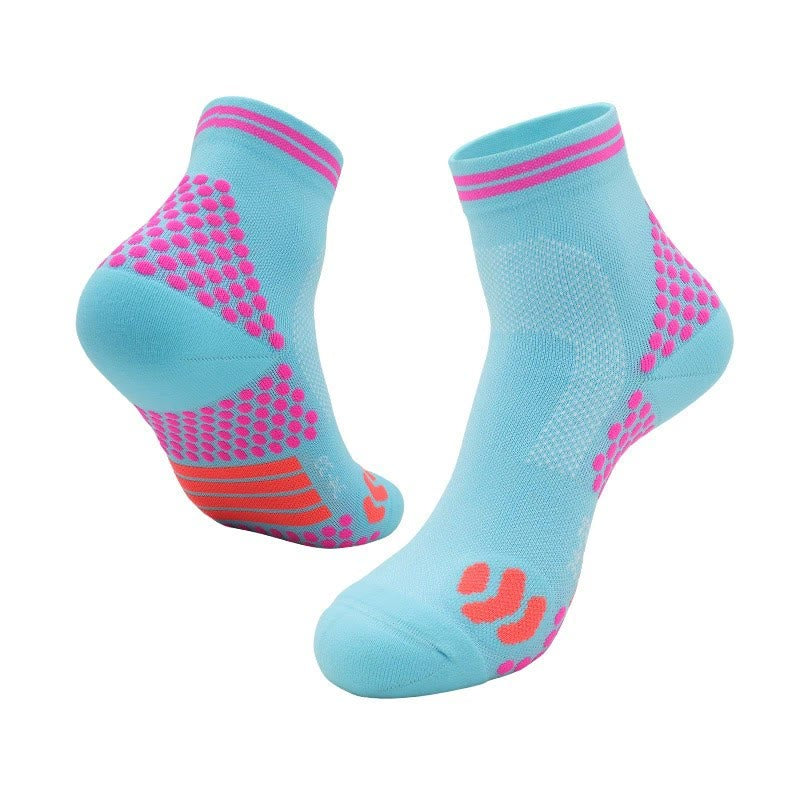 High Elasticity Professional Sport Quarter Compression Socks(3 Pairs) - Lake Blue&Rose Red - L - image 11