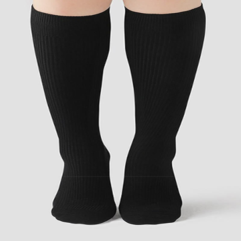 Solid Color Warm Knee High Socks(2 Pairs) - Black - Fits 88lbs-220lbs - image 0