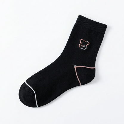 Cute Bear Embroidered Cotton Quarter  Socks(5 Pairs) - Black - EU35-40(US2-7) - image 10