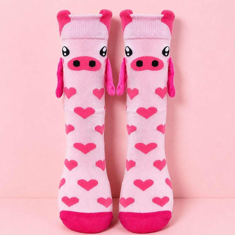 Cute 3D Cartoon Plush Detail Polyester Cotton Socks(2 Pairs) - Pink - EU35-42(US2-9) - image 3