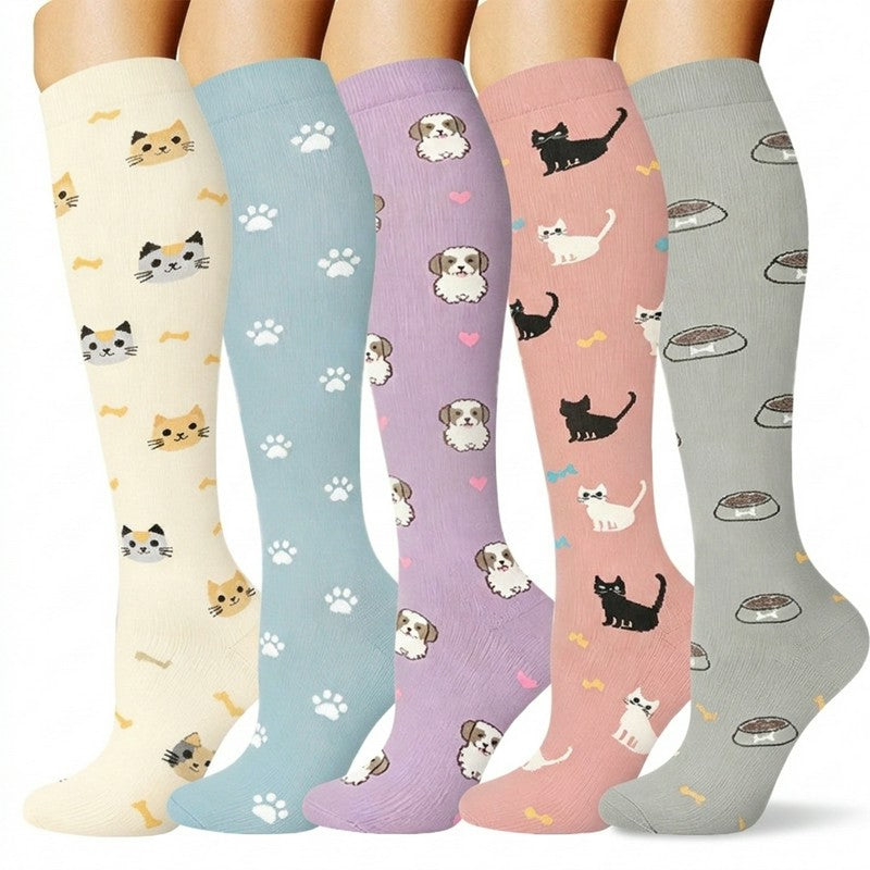 Playful Cat Dog Compression Socks(5 Pairs) - Multicolor - S/M - image 0