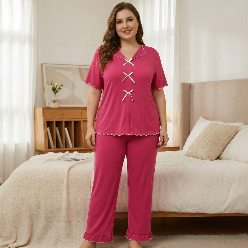 Classic Bow Trim Pajama Set - Rose - 5XL - image 3