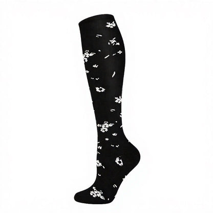 Polka Dot Flower Compression Socks (4 Pairs) - Black - S/M - image 7