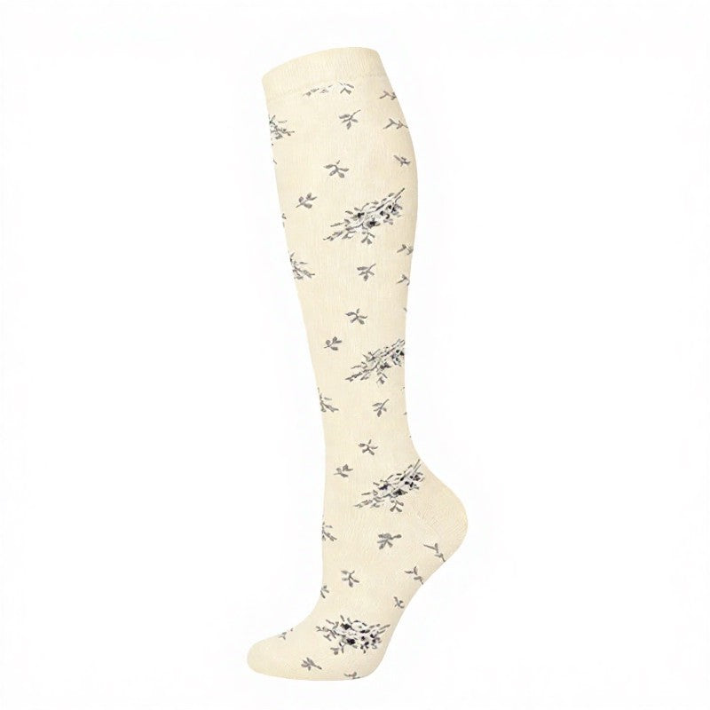 Polka Dot Flower Compression Socks (4 Pairs) - Beige - S/M - image 6