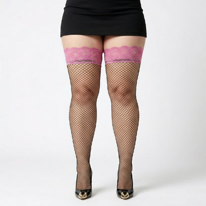 Lace Top Fishnet Thigh High Stockings(3 Pairs) - Rose - One Size - image 3