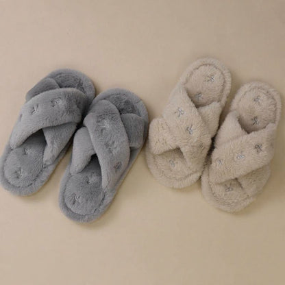 Cross Band Plush Open Toe Slippers - image 5